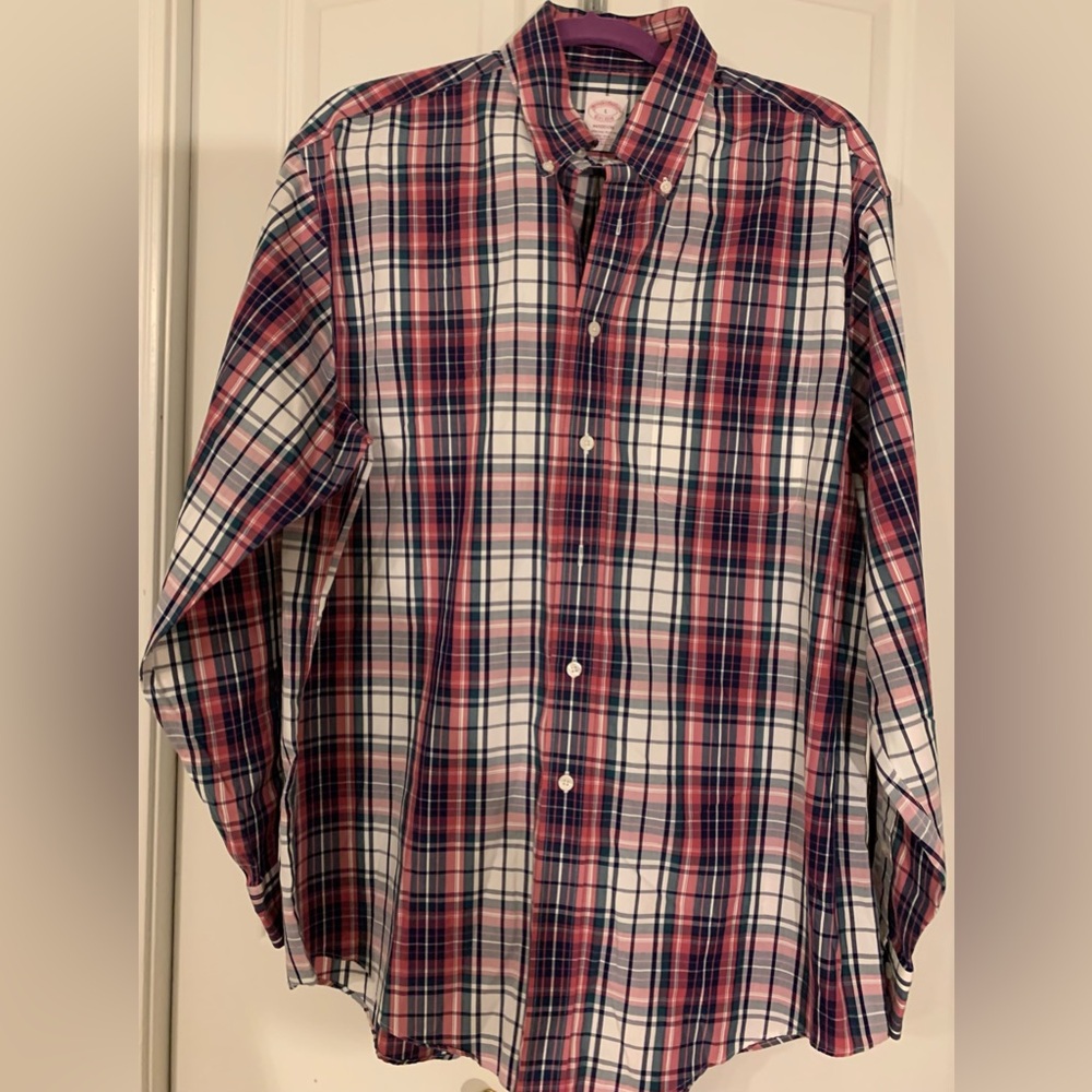 Brooks Brothers Classic Men's Plaid Shirt - Red and Blue Size Large
